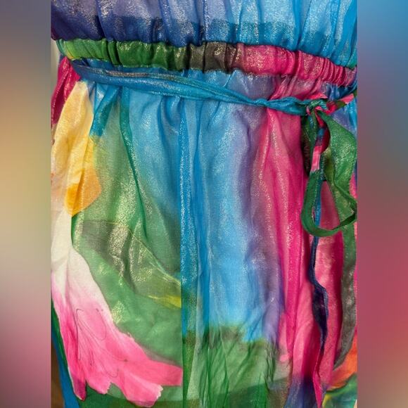 Michael Simon 100% Silk Multicolor Vibrant Shimmery Embellished Tunic Blouse- S‎ - Picture 11 of 12